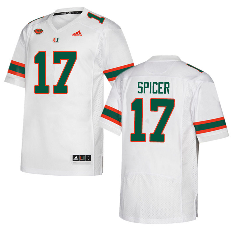 Adidas Miami Hurricanes #17 Jack Spicer College Football Jerseys Sale-White
